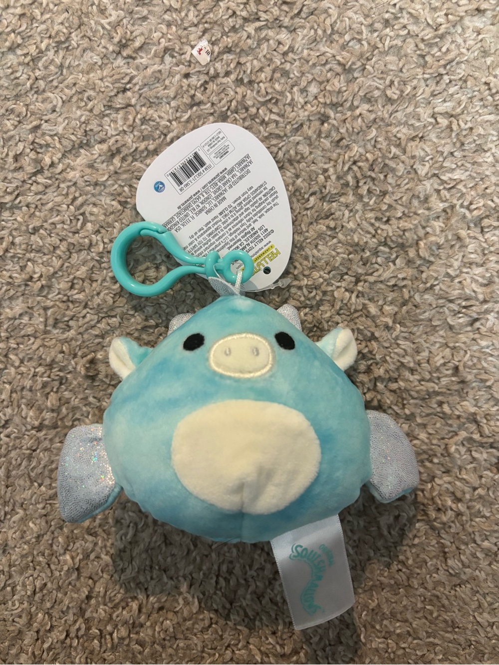 Squishmallows Teal Bat Clip-On Plush with Cream Belly